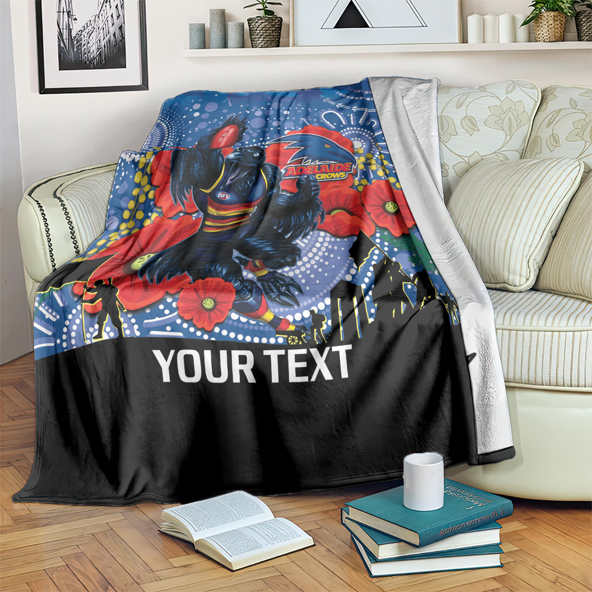 Custom Crows Football ANZAC Blanket Gallipoli Camouflage With Poppies