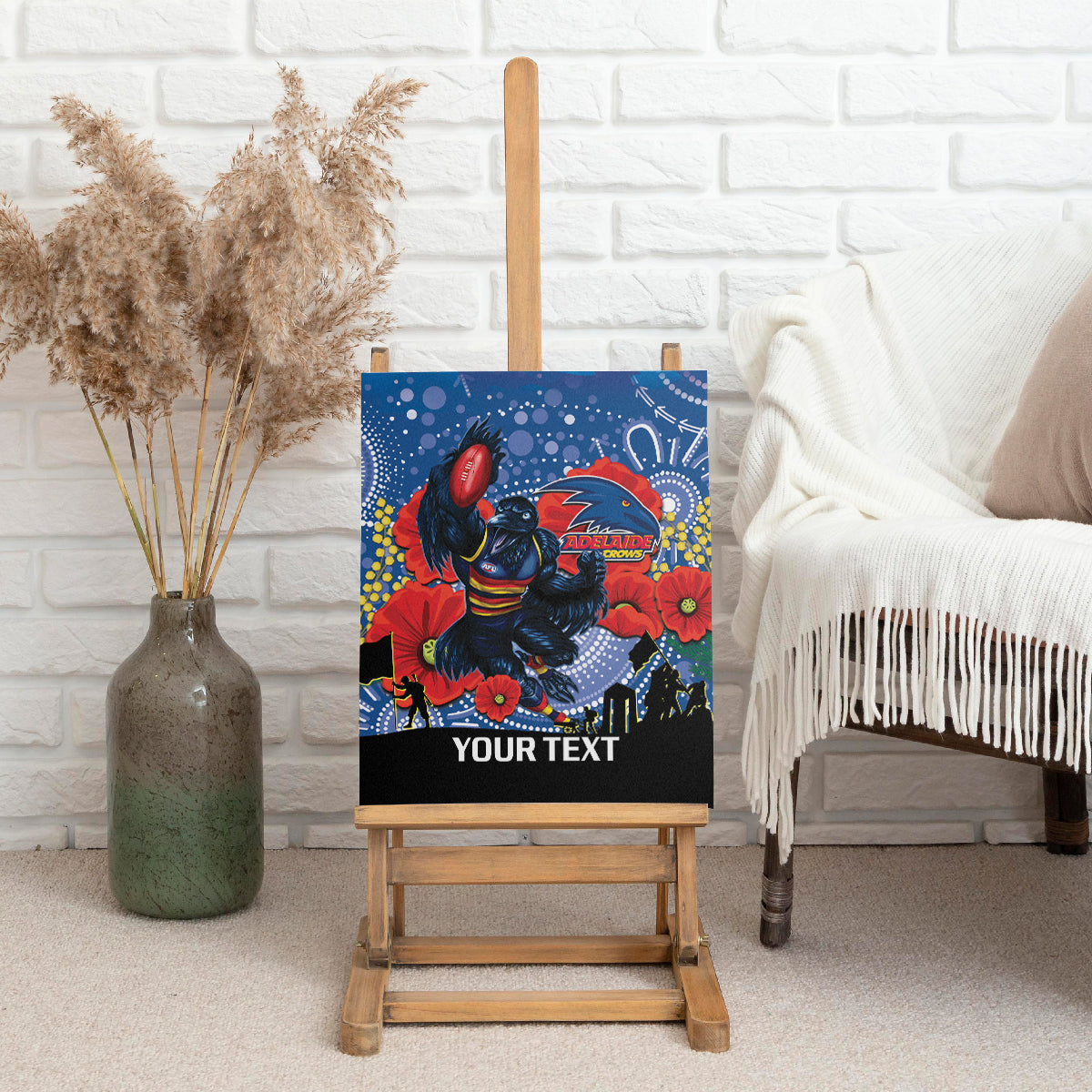 Custom Crows Football ANZAC Canvas Wall Art Gallipoli Camouflage With Poppies