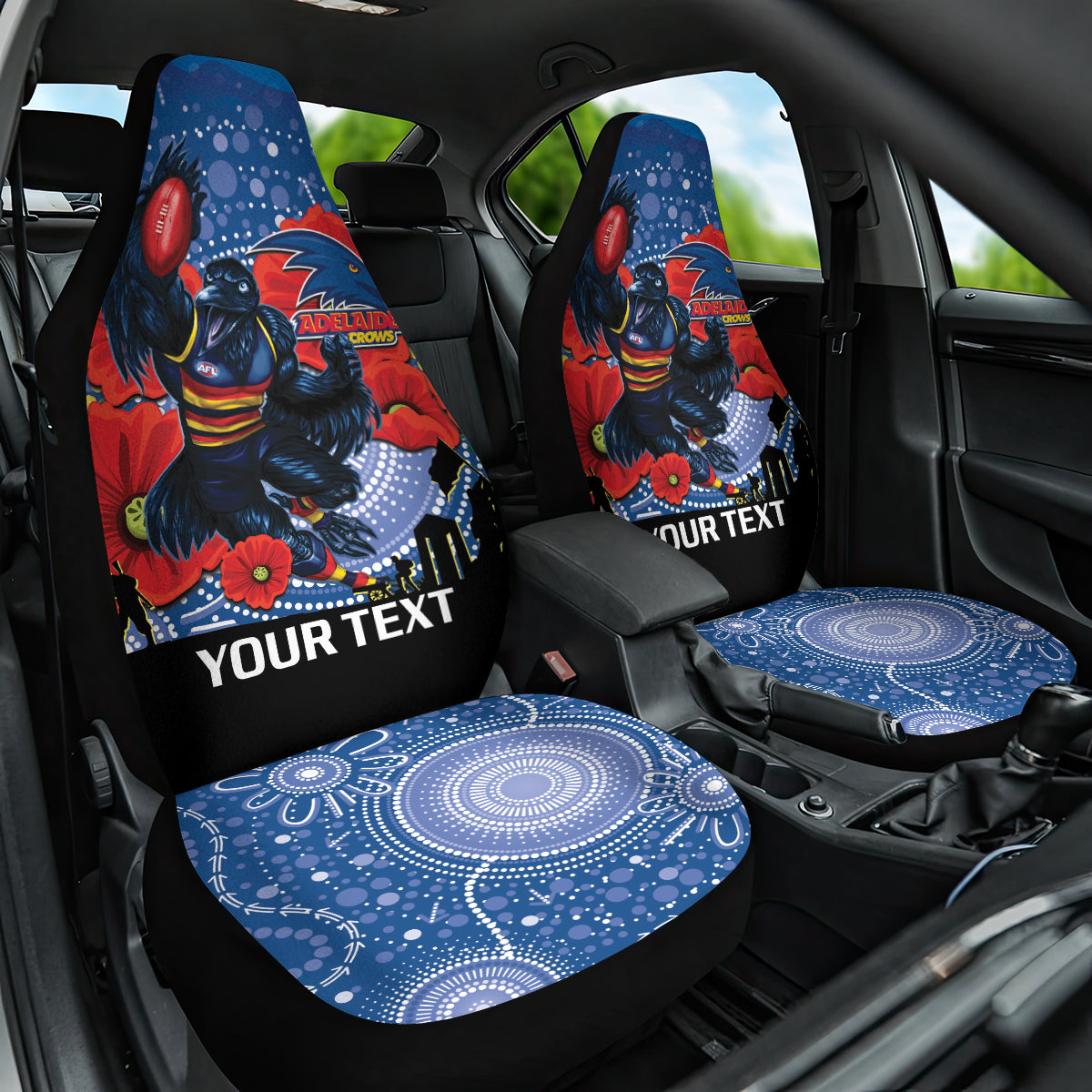 Custom Crows Football ANZAC Car Seat Cover Gallipoli Camouflage With Poppies