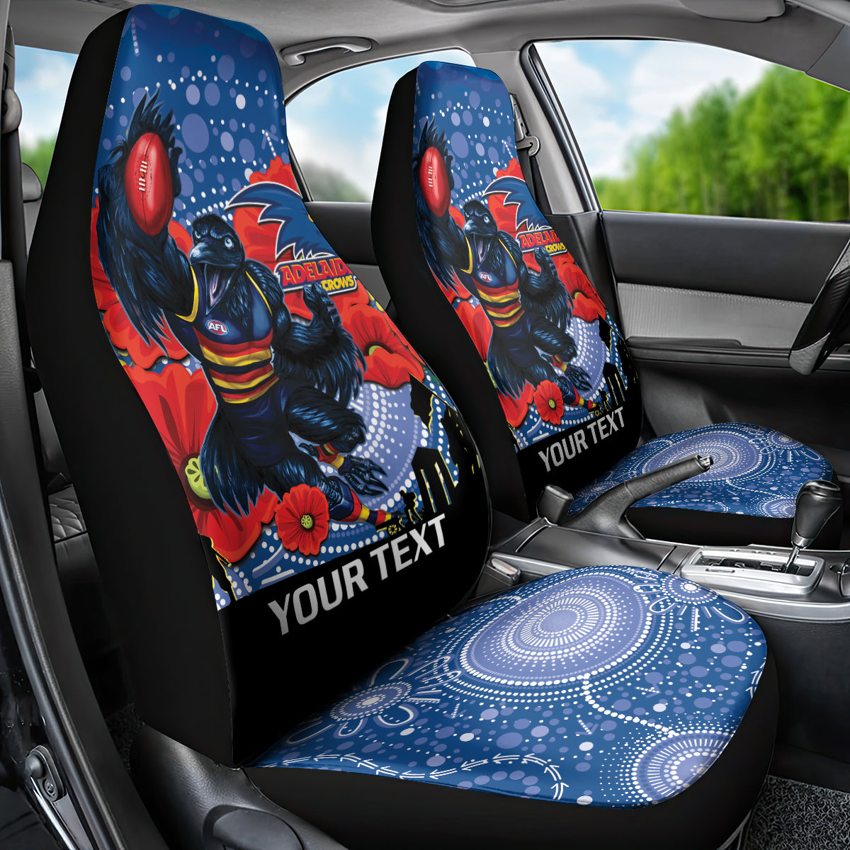 Custom Crows Football ANZAC Car Seat Cover Gallipoli Camouflage With Poppies