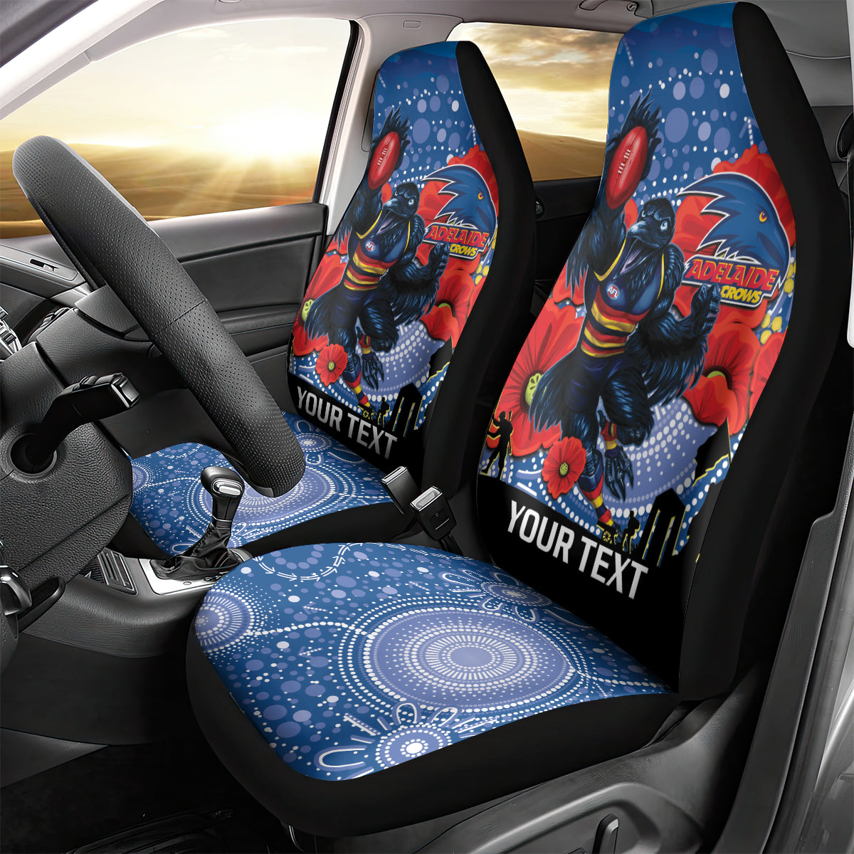 Custom Crows Football ANZAC Car Seat Cover Gallipoli Camouflage With Poppies