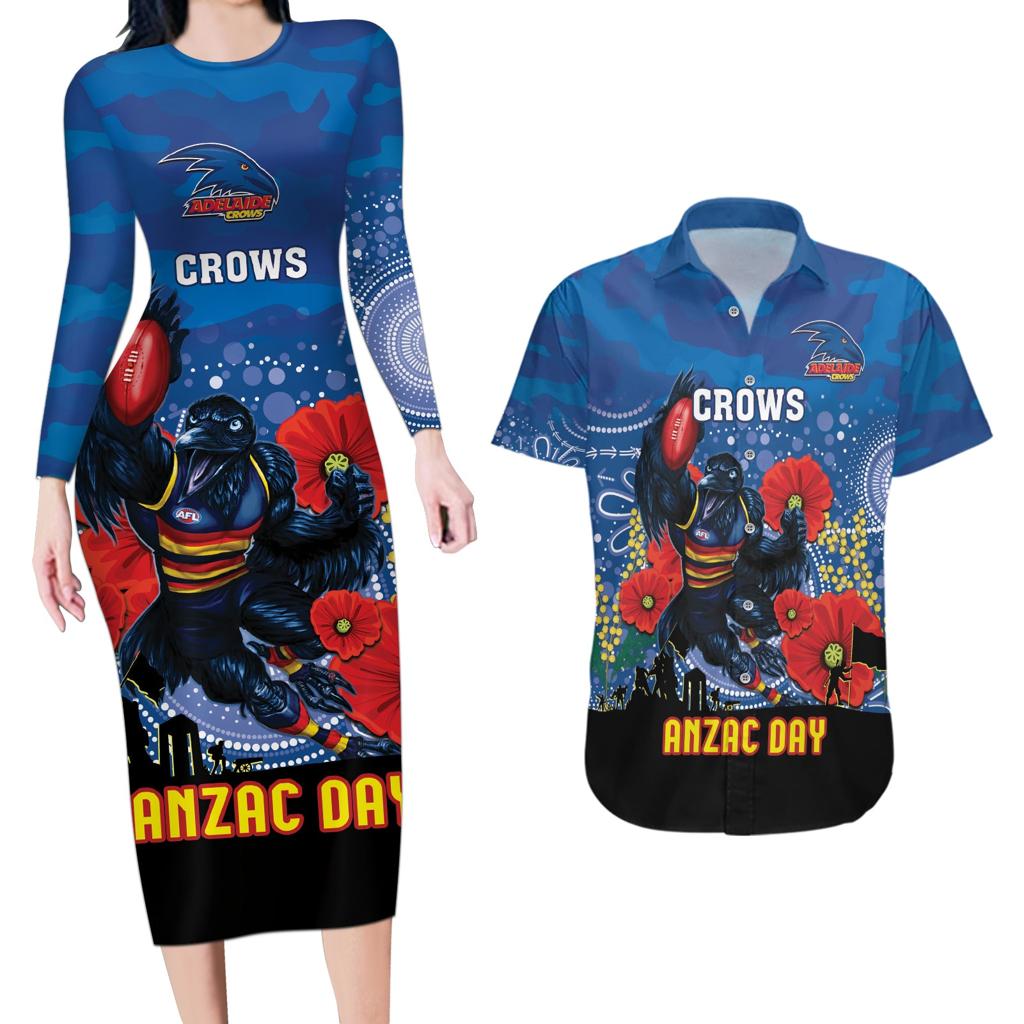 Custom Crows Football ANZAC Couples Matching Long Sleeve Bodycon Dress and Hawaiian Shirt Gallipoli Camouflage With Poppies