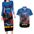 Custom Crows Football ANZAC Couples Matching Long Sleeve Bodycon Dress and Hawaiian Shirt Gallipoli Camouflage With Poppies