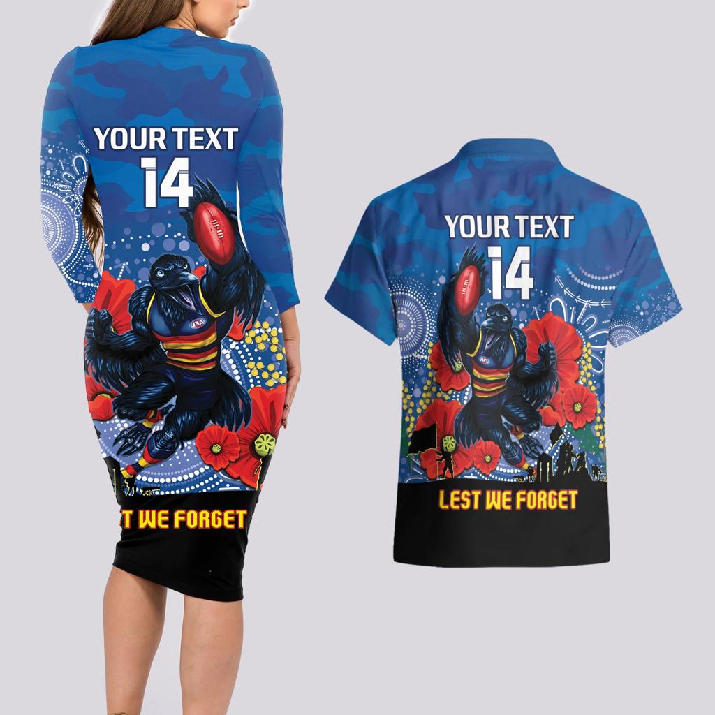 Custom Crows Football ANZAC Couples Matching Long Sleeve Bodycon Dress and Hawaiian Shirt Gallipoli Camouflage With Poppies