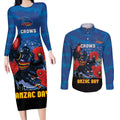 Custom Crows Football ANZAC Couples Matching Long Sleeve Bodycon Dress and Long Sleeve Button Shirt Gallipoli Camouflage With Poppies