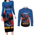 Custom Crows Football ANZAC Couples Matching Long Sleeve Bodycon Dress and Long Sleeve Button Shirt Gallipoli Camouflage With Poppies