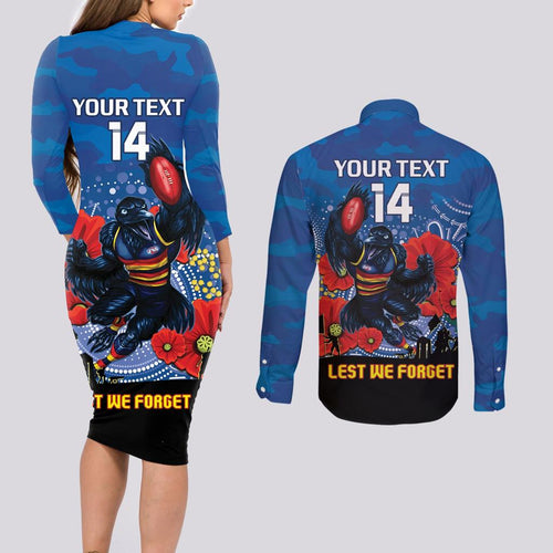 Custom Crows Football ANZAC Couples Matching Long Sleeve Bodycon Dress and Long Sleeve Button Shirt Gallipoli Camouflage With Poppies