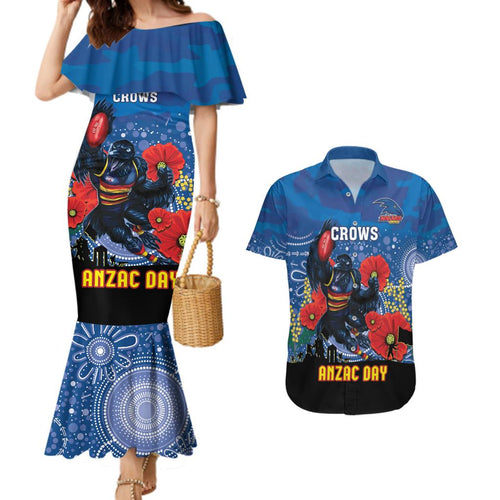 Custom Crows Football ANZAC Couples Matching Mermaid Dress and Hawaiian Shirt Gallipoli Camouflage With Poppies