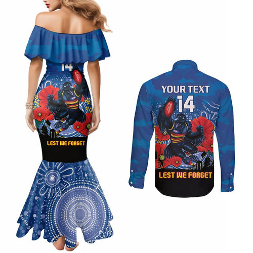 Custom Crows Football ANZAC Couples Matching Mermaid Dress and Long Sleeve Button Shirt Gallipoli Camouflage With Poppies
