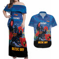 Custom Crows Football ANZAC Couples Matching Off Shoulder Maxi Dress and Hawaiian Shirt Gallipoli Camouflage With Poppies