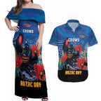 Custom Crows Football ANZAC Couples Matching Off Shoulder Maxi Dress and Hawaiian Shirt Gallipoli Camouflage With Poppies