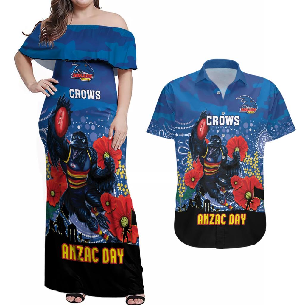 Custom Crows Football ANZAC Couples Matching Off Shoulder Maxi Dress and Hawaiian Shirt Gallipoli Camouflage With Poppies