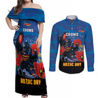 Custom Crows Football ANZAC Couples Matching Off Shoulder Maxi Dress and Long Sleeve Button Shirt Gallipoli Camouflage With Poppies
