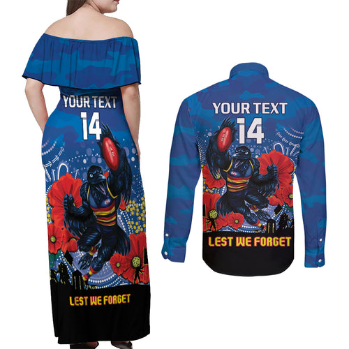 Custom Crows Football ANZAC Couples Matching Off Shoulder Maxi Dress and Long Sleeve Button Shirt Gallipoli Camouflage With Poppies