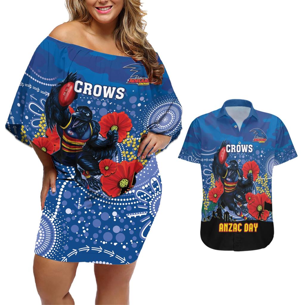 Custom Crows Football ANZAC Couples Matching Off Shoulder Short Dress and Hawaiian Shirt Gallipoli Camouflage With Poppies