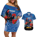 Custom Crows Football ANZAC Couples Matching Off Shoulder Short Dress and Hawaiian Shirt Gallipoli Camouflage With Poppies