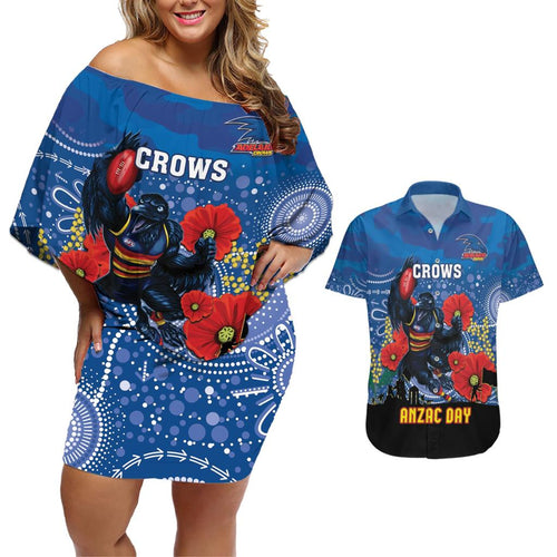 Custom Crows Football ANZAC Couples Matching Off Shoulder Short Dress and Hawaiian Shirt Gallipoli Camouflage With Poppies