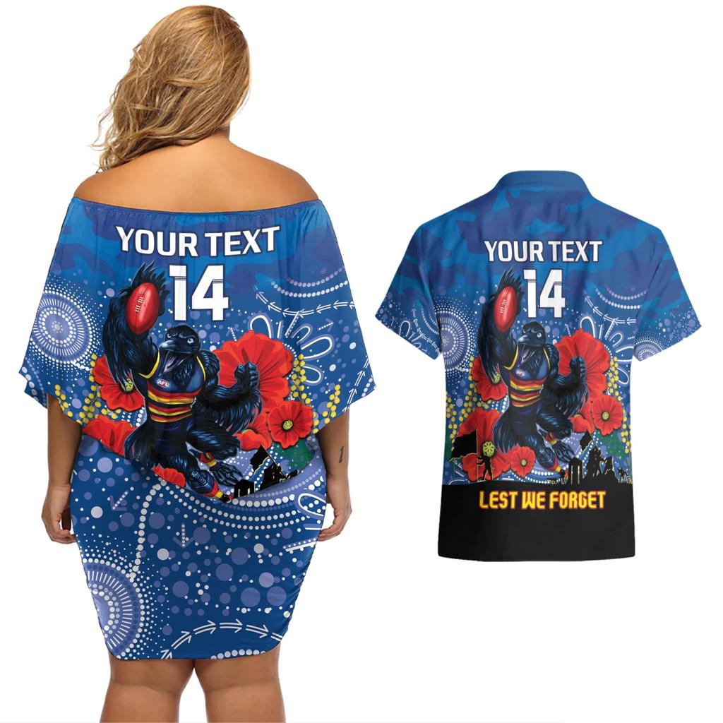 Custom Crows Football ANZAC Couples Matching Off Shoulder Short Dress and Hawaiian Shirt Gallipoli Camouflage With Poppies