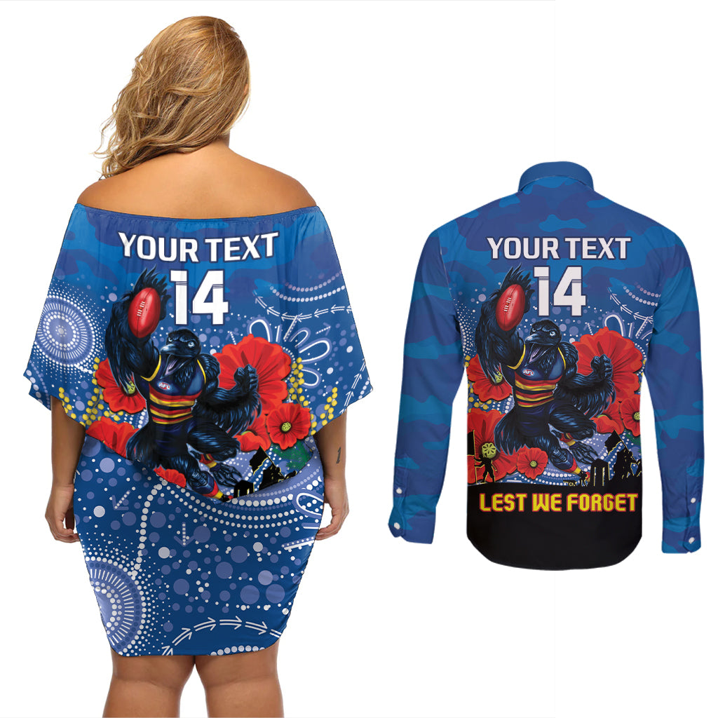 Custom Crows Football ANZAC Couples Matching Off Shoulder Short Dress and Long Sleeve Button Shirt Gallipoli Camouflage With Poppies