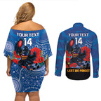 Custom Crows Football ANZAC Couples Matching Off Shoulder Short Dress and Long Sleeve Button Shirt Gallipoli Camouflage With Poppies