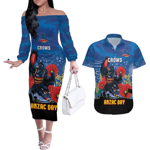 Custom Crows Football ANZAC Couples Matching Off The Shoulder Long Sleeve Dress and Hawaiian Shirt Gallipoli Camouflage With Poppies
