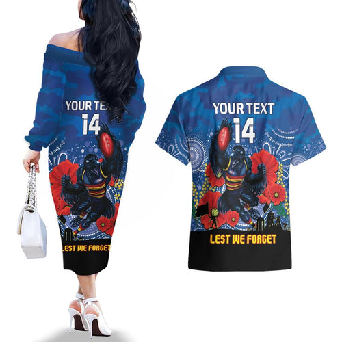 Custom Crows Football ANZAC Couples Matching Off The Shoulder Long Sleeve Dress and Hawaiian Shirt Gallipoli Camouflage With Poppies
