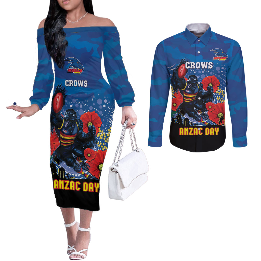 Custom Crows Football ANZAC Couples Matching Off The Shoulder Long Sleeve Dress and Long Sleeve Button Shirt Gallipoli Camouflage With Poppies