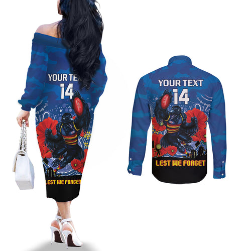 Custom Crows Football ANZAC Couples Matching Off The Shoulder Long Sleeve Dress and Long Sleeve Button Shirt Gallipoli Camouflage With Poppies
