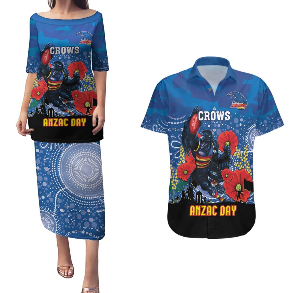 Custom Crows Football ANZAC Couples Matching Puletasi and Hawaiian Shirt Gallipoli Camouflage With Poppies