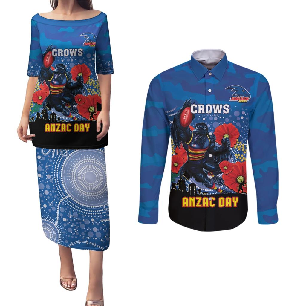 Custom Crows Football ANZAC Couples Matching Puletasi and Long Sleeve Button Shirt Gallipoli Camouflage With Poppies