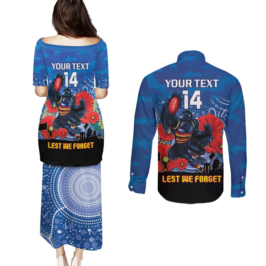 Custom Crows Football ANZAC Couples Matching Puletasi and Long Sleeve Button Shirt Gallipoli Camouflage With Poppies