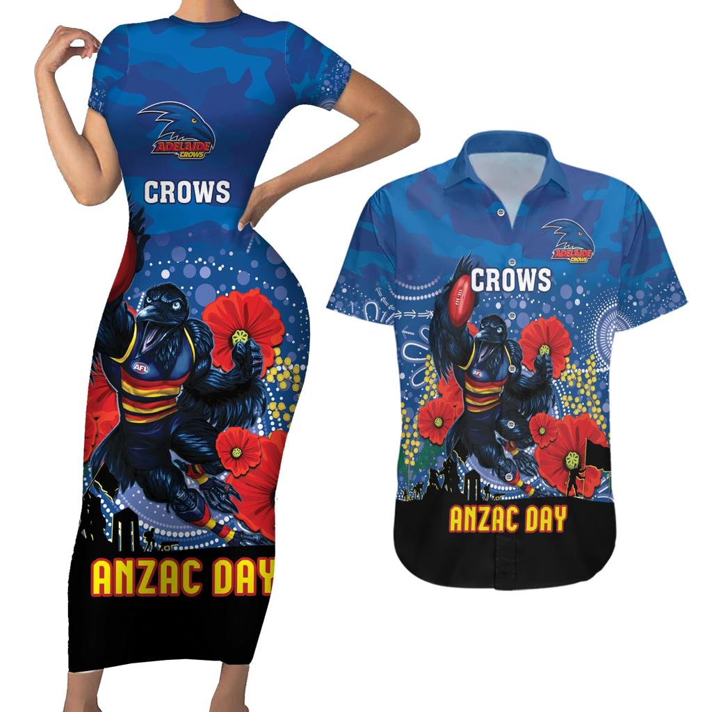Custom Crows Football ANZAC Couples Matching Short Sleeve Bodycon Dress and Hawaiian Shirt Gallipoli Camouflage With Poppies
