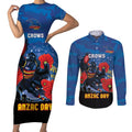 Custom Crows Football ANZAC Couples Matching Short Sleeve Bodycon Dress and Long Sleeve Button Shirt Gallipoli Camouflage With Poppies
