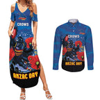 Custom Crows Football ANZAC Couples Matching Summer Maxi Dress and Long Sleeve Button Shirt Gallipoli Camouflage With Poppies