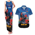 Custom Crows Football ANZAC Couples Matching Tank Maxi Dress and Hawaiian Shirt Gallipoli Camouflage With Poppies