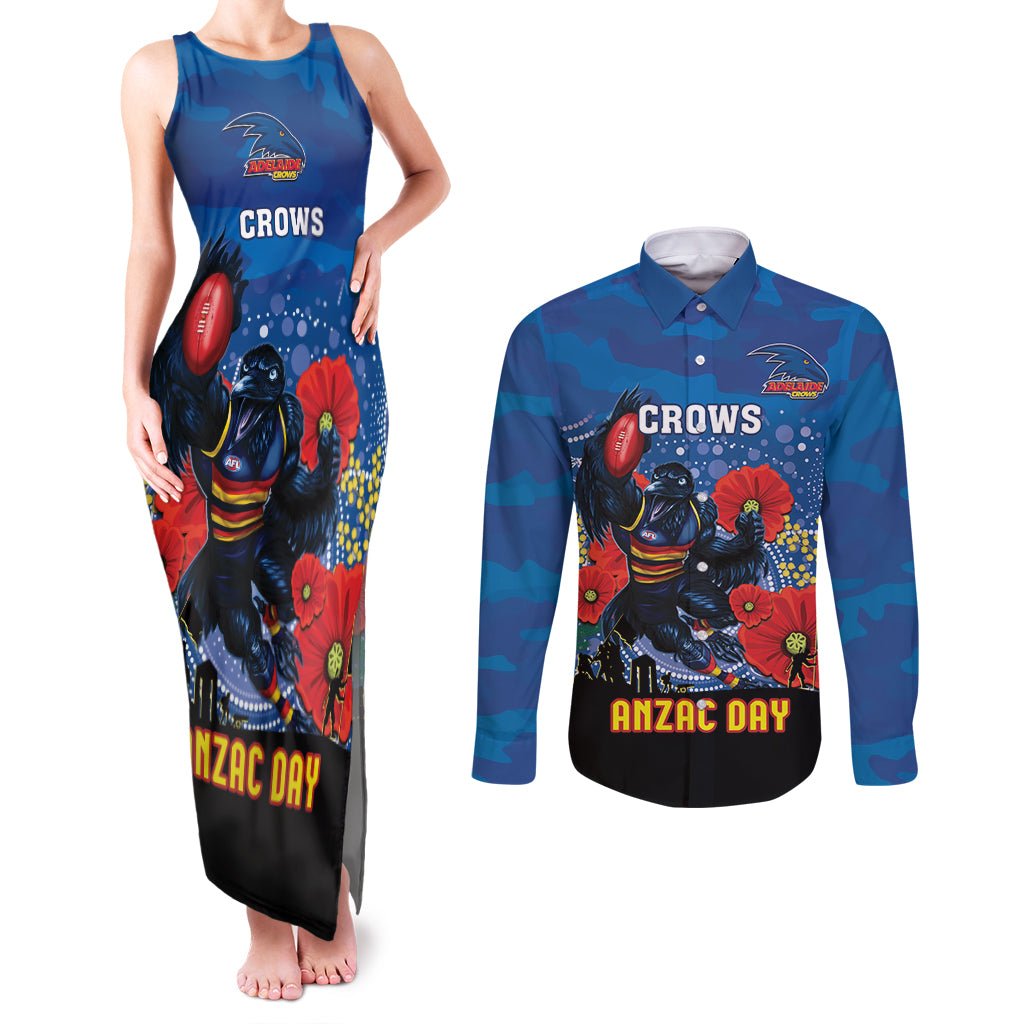 Custom Crows Football ANZAC Couples Matching Tank Maxi Dress and Long Sleeve Button Shirt Gallipoli Camouflage With Poppies