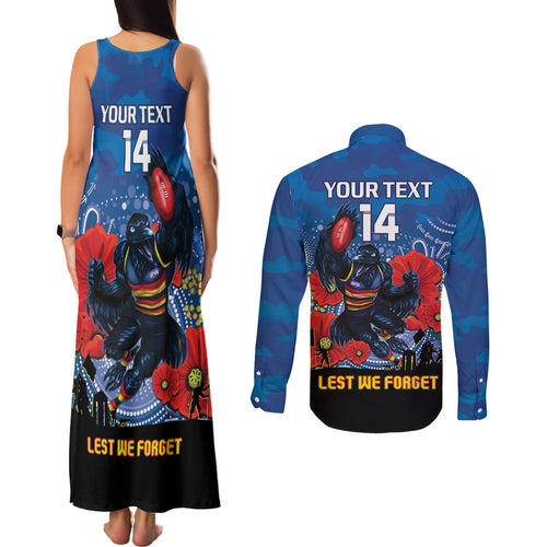 Custom Crows Football ANZAC Couples Matching Tank Maxi Dress and Long Sleeve Button Shirt Gallipoli Camouflage With Poppies