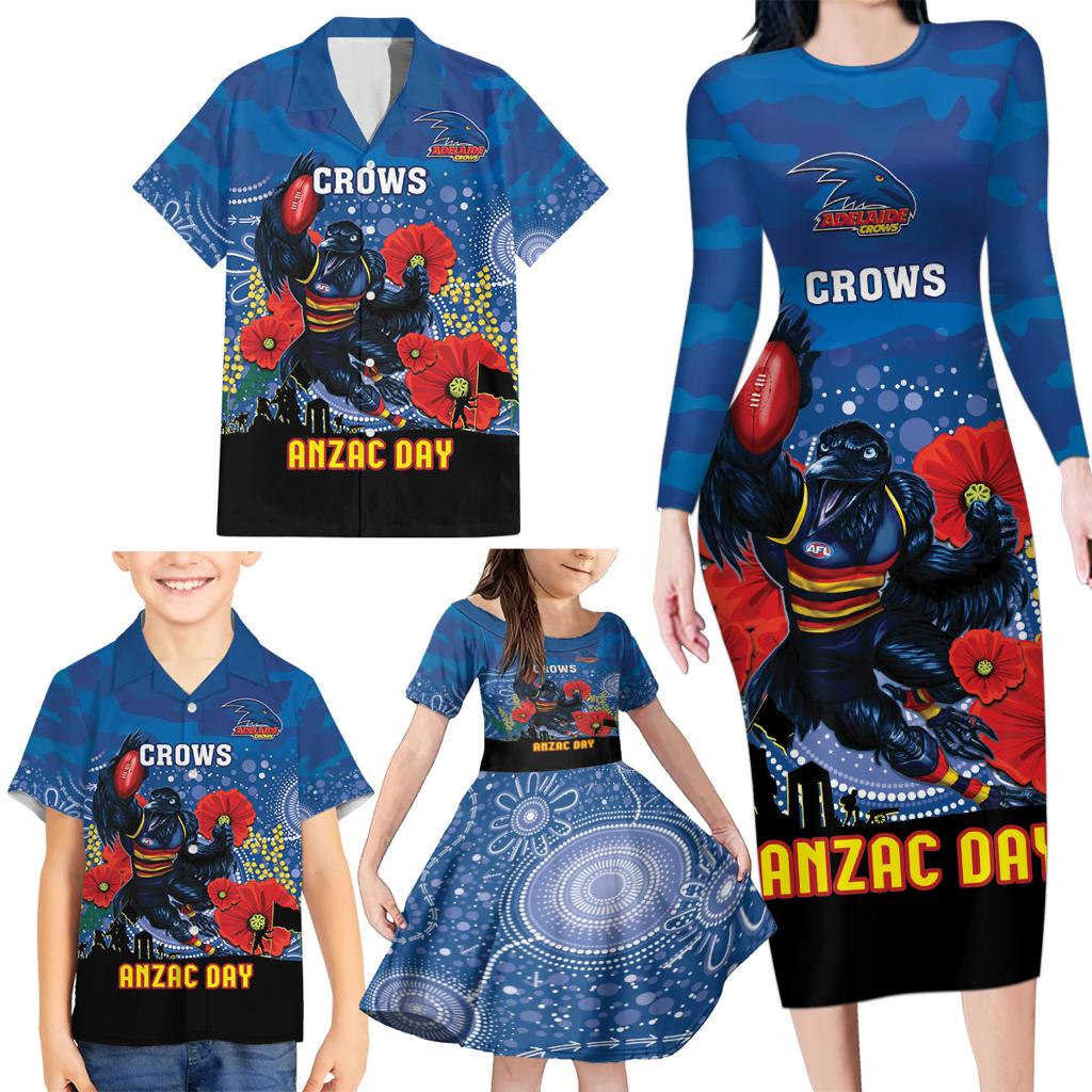 Custom Crows Football ANZAC Family Matching Long Sleeve Bodycon Dress and Hawaiian Shirt Gallipoli Camouflage With Poppies
