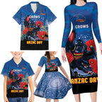 Custom Crows Football ANZAC Family Matching Long Sleeve Bodycon Dress and Hawaiian Shirt Gallipoli Camouflage With Poppies