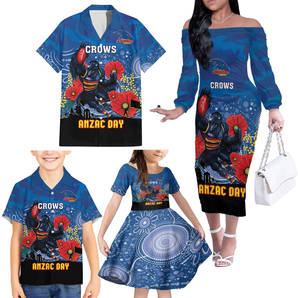 Custom Crows Football ANZAC Family Matching Off Shoulder Long Sleeve Dress and Hawaiian Shirt Gallipoli Camouflage With Poppies