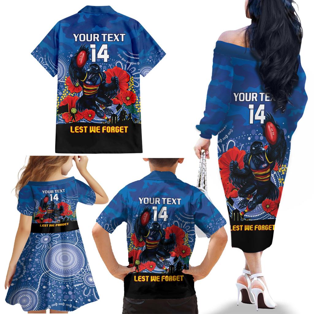 Custom Crows Football ANZAC Family Matching Off Shoulder Long Sleeve Dress and Hawaiian Shirt Gallipoli Camouflage With Poppies