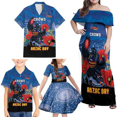 Custom Crows Football ANZAC Family Matching Off Shoulder Maxi Dress and Hawaiian Shirt Gallipoli Camouflage With Poppies