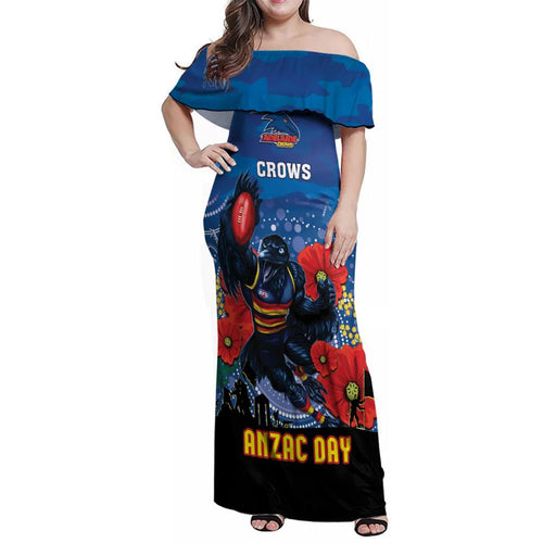 Custom Crows Football ANZAC Family Matching Off Shoulder Maxi Dress and Hawaiian Shirt Gallipoli Camouflage With Poppies