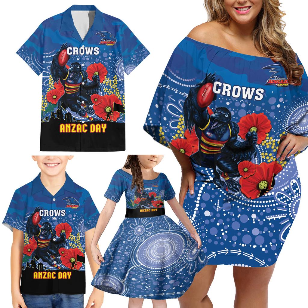 Custom Crows Football ANZAC Family Matching Off Shoulder Short Dress and Hawaiian Shirt Gallipoli Camouflage With Poppies