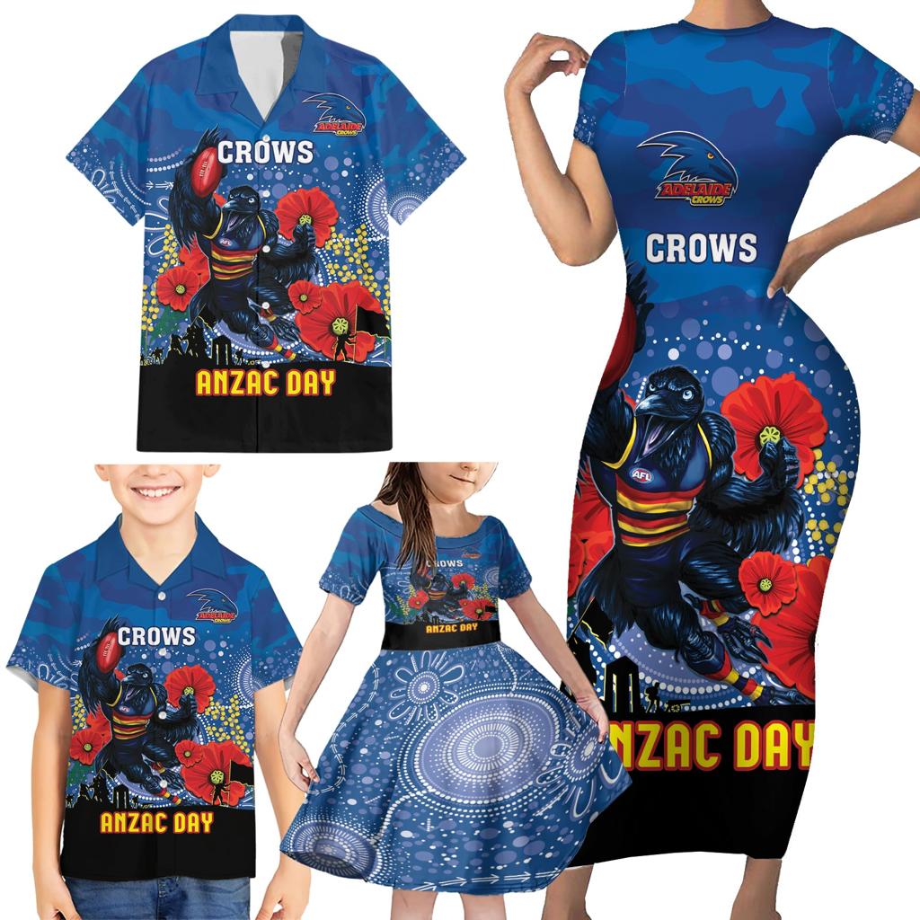 Custom Crows Football ANZAC Family Matching Short Sleeve Bodycon Dress and Hawaiian Shirt Gallipoli Camouflage With Poppies