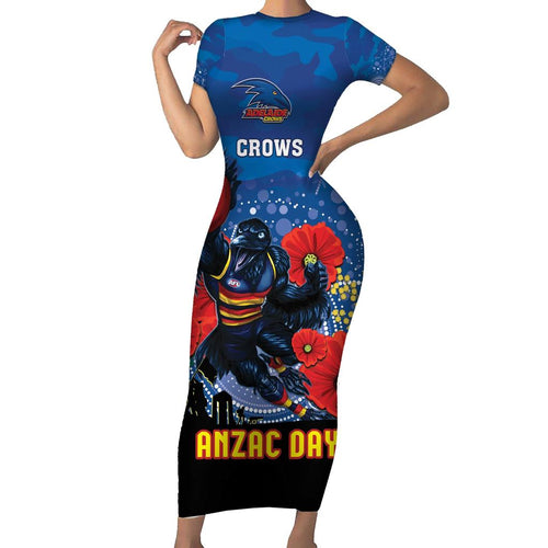 Custom Crows Football ANZAC Family Matching Short Sleeve Bodycon Dress and Hawaiian Shirt Gallipoli Camouflage With Poppies