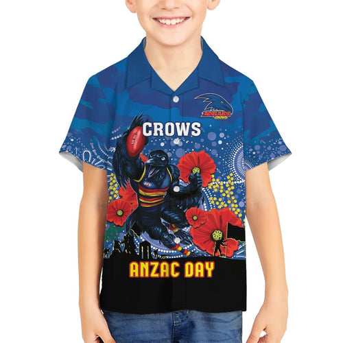 Custom Crows Football ANZAC Family Matching Short Sleeve Bodycon Dress and Hawaiian Shirt Gallipoli Camouflage With Poppies