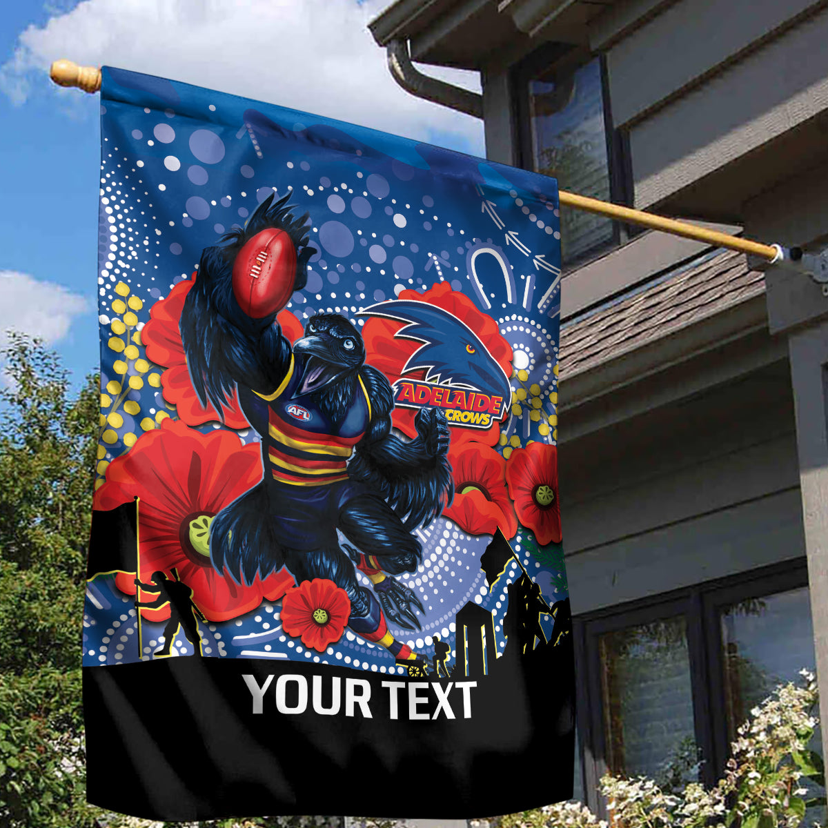 Custom Crows Football ANZAC Garden Flag Gallipoli Camouflage With Poppies