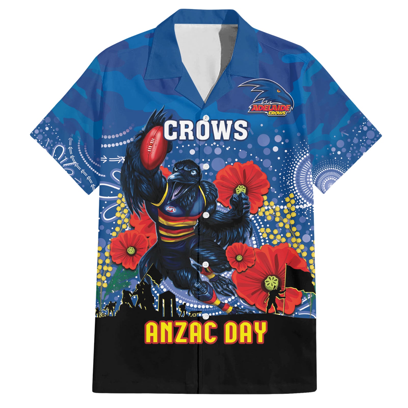 Custom Crows Football ANZAC Hawaiian Shirt Gallipoli Camouflage With Poppies