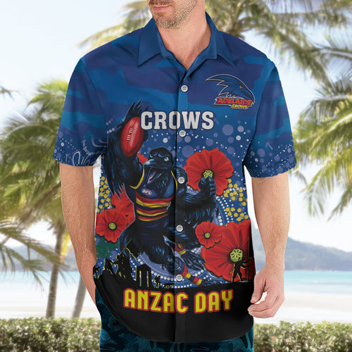 Custom Crows Football ANZAC Hawaiian Shirt Gallipoli Camouflage With Poppies